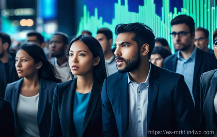 행동경제학적 접근으로 보는 시장 예측 - **Prompt 1: "Herd Mentality in a Digital Economy"**
    A wide-angle, cinematic shot showing a diver...