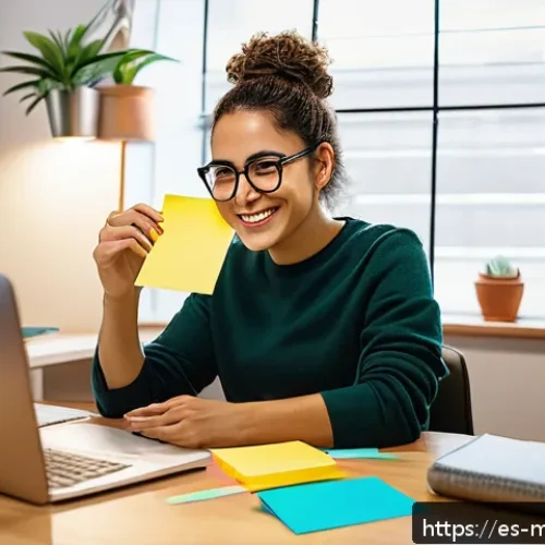 Home 33 행동경제학적 피드백 시스템의 구축 - A cozy home office setting with a young Hispanic adult woman sitting at a desk, smiling as she place...