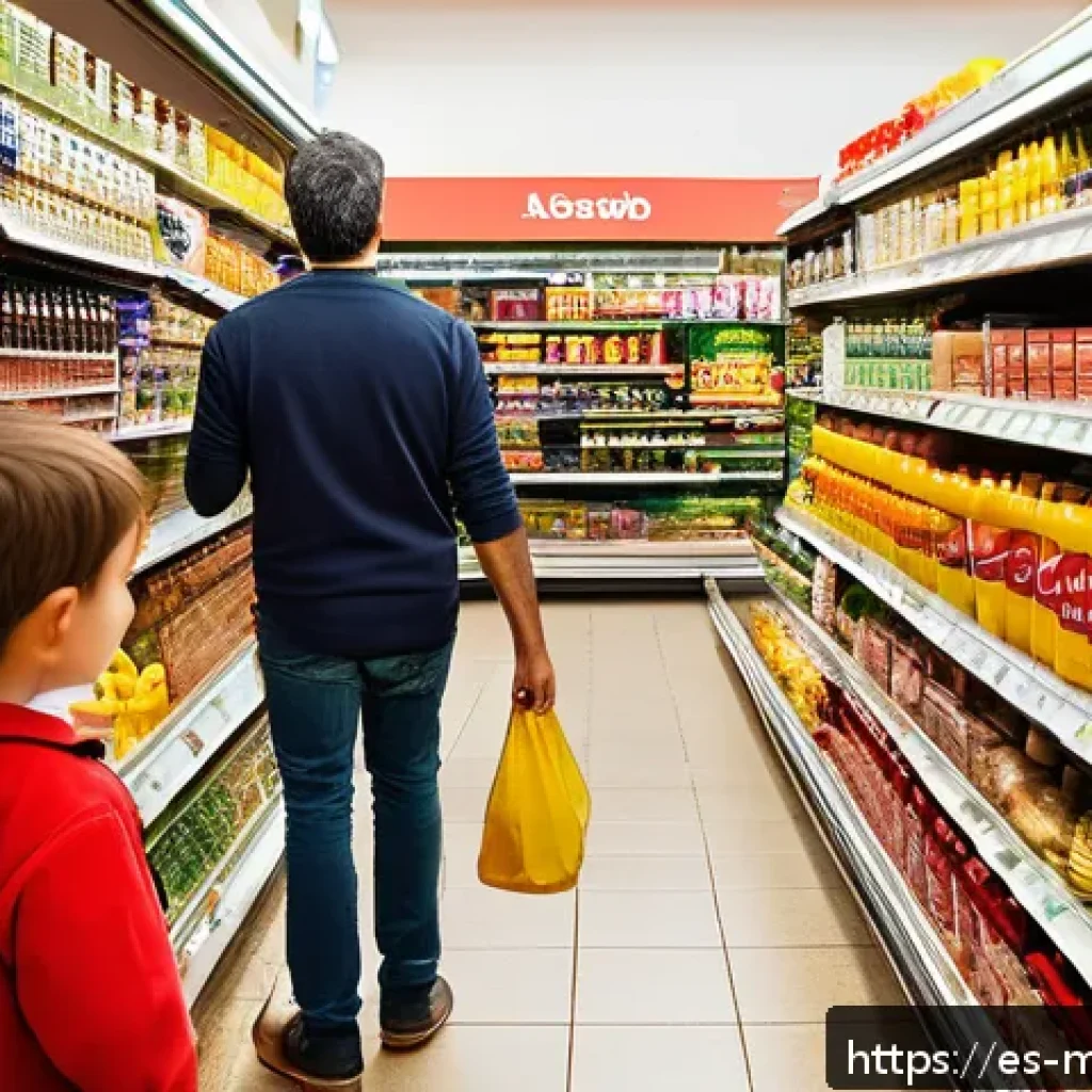 행동경제학과 가격 심리학 - A vibrant Spanish supermarket aisle scene featuring colorful price tags prominently displaying price...