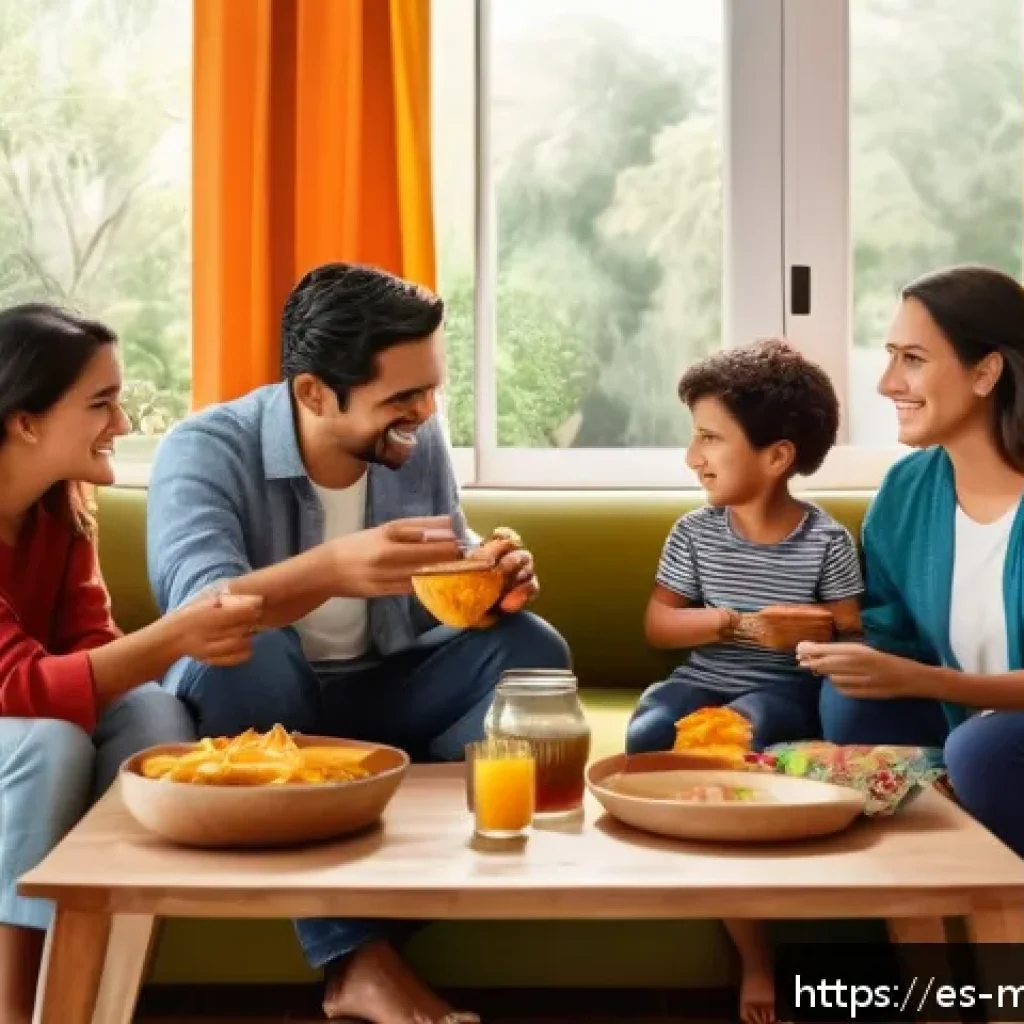 소비자 구매 행동의 동기 이해하기 - A warm, inviting scene in a modern Latin American living room where a diverse family is happily enjo...